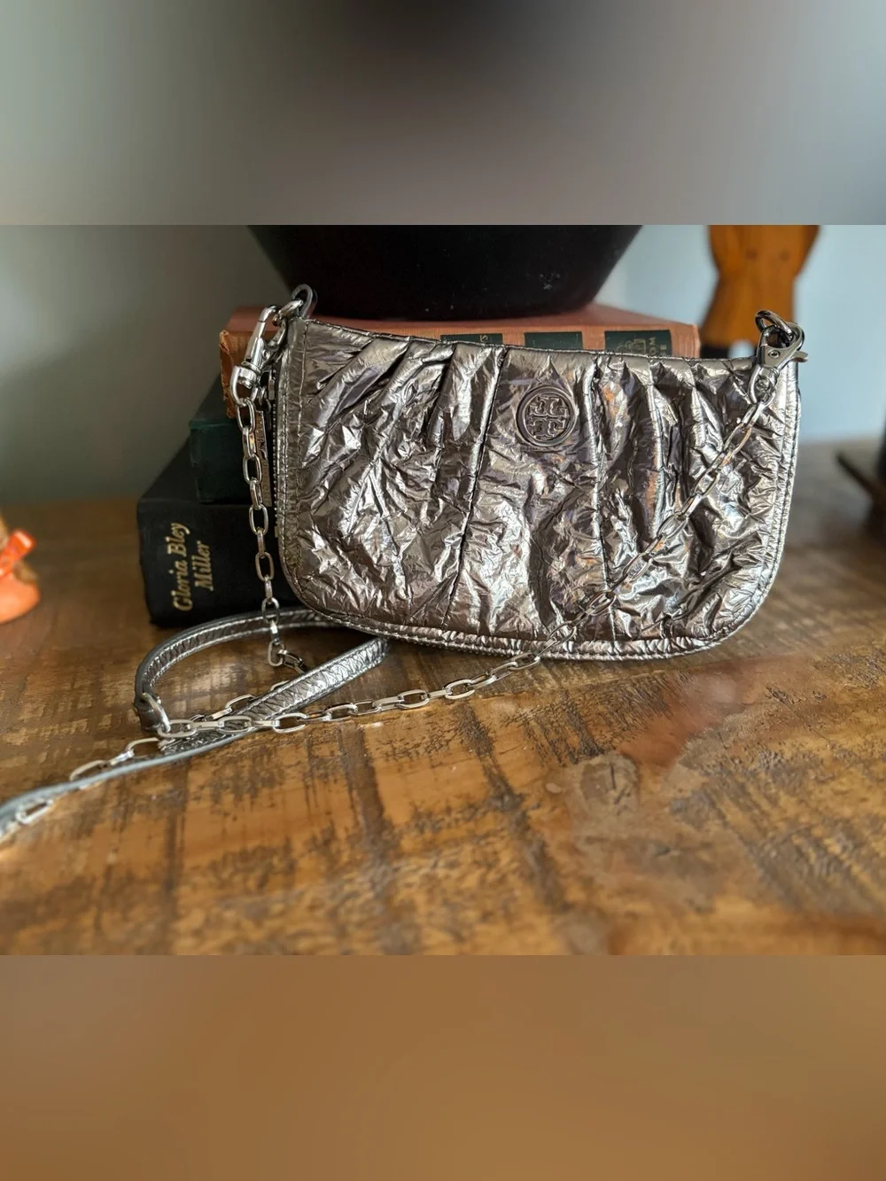 Tory Burch Metallic Grey Kateson Shoulder Bag Mini Crossbody